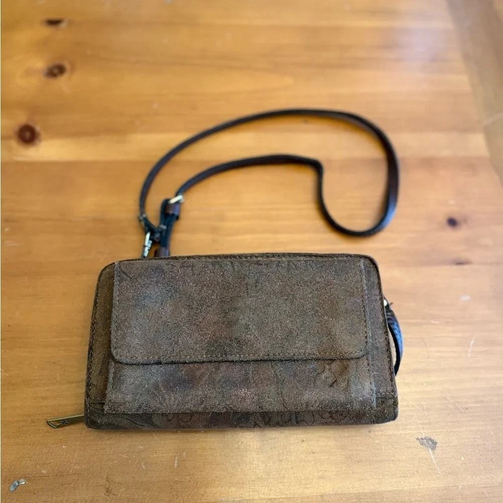 Patricia Nash Brown Metallic Wallet Purse Crossbody Brown Leather Minimalist